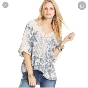 Free People 3/4 Sleeves Floral Lace Peasant Blouse